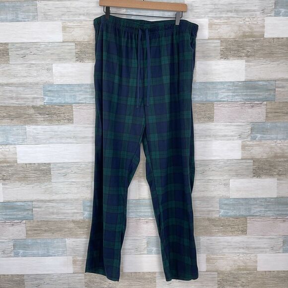 Nautica Sleepwear Flannel Drawstring Pajama Pants Green Blue Plaid Mens XL - Picture 1 of 5